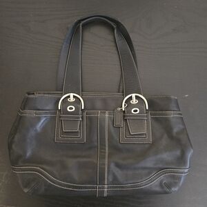Coach Soho Black Leather Double Strap Shoulder Bag